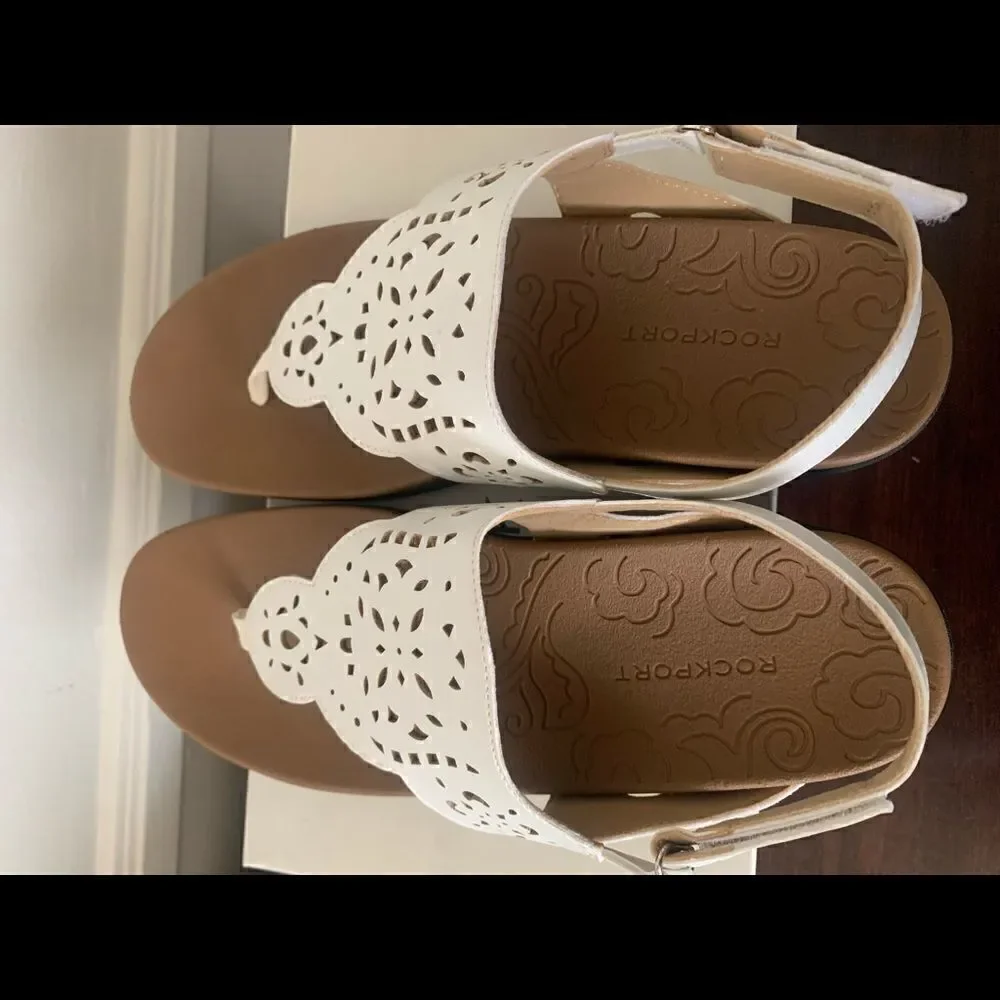 Rockport Women’s sling back leather flat white sandal Sz 11, NIB